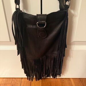 Black Fringe Leather Boho Crossbody Bag